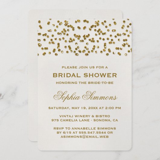 Gold Glamour Glitzer Confetti Brautparty Einladung (Vorne/Hinten)