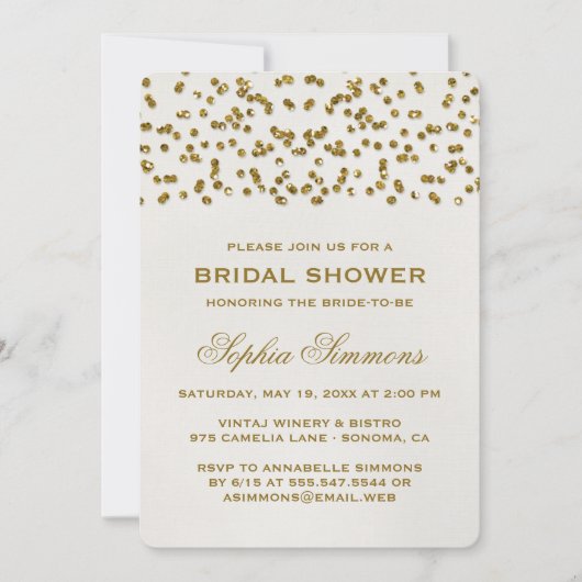 Gold Glamour Glitzer Confetti Brautparty Einladung (Vorderseite)