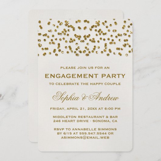 Gold Glamour Glitzer Confetti Engagement Party Einladung (Vorne/Hinten)
