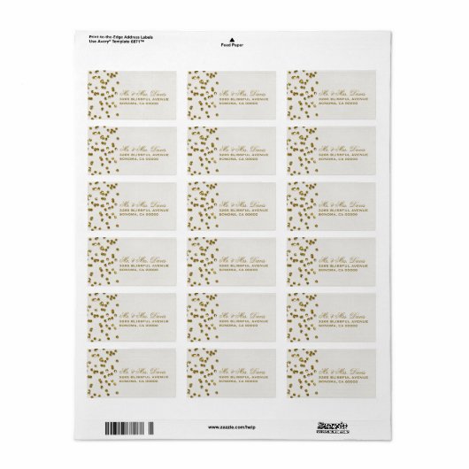Gold Glamour Glitzer Confetti Labels Adressaufkleber (Vorne)