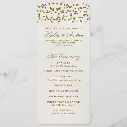 Gold Glamour Glitzer Confetti Wedding Program Programm (Vorderseite)
