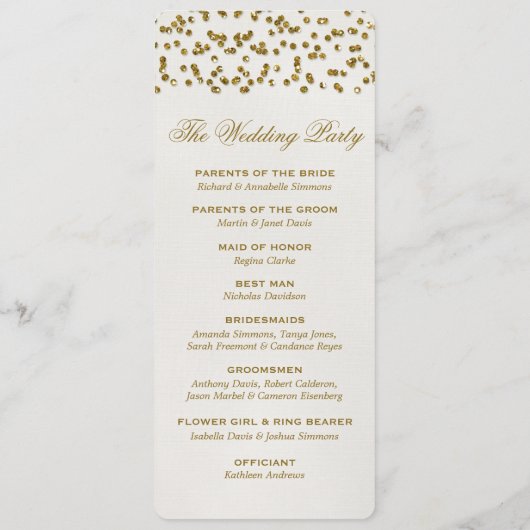 Gold Glamour Glitzer Confetti Wedding Program Programm (Rückseite)