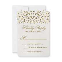 Gold Glamour Glitzer Confetti Wedding RSVP Card