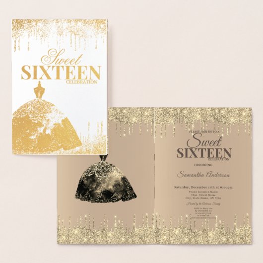 Gold Glamour Glitzer Spark Tropfen Sweet 16 Geburt Folienkarte (Anzeige)