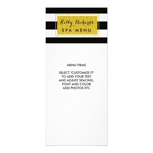 Gold Glamour Schwarz-weiß Stripes Salon Menü (Vorne)