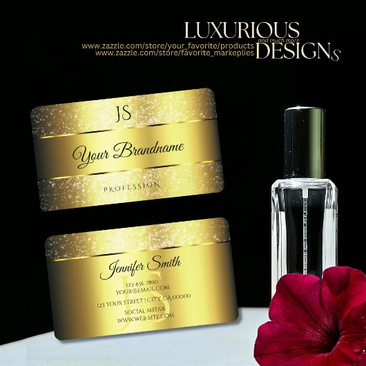 Gold Glamour Sparkle Glitzer Stars und Initialen Visitenkarte