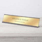 Gold Glamour Vorlage Modernes elegantes Design Schreibtischnamensplakette (Vorderseite )