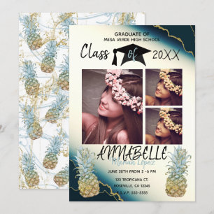 Gold Glanz Ananas Blau Achat Abschlussfoto Einladung