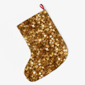 Gold Glanz Glamour Funkeln Herzen Großer Weihnachtsstrumpf (Rückseite (Hängend))