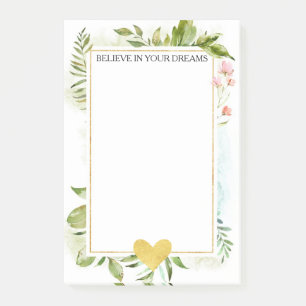 Gold Glanz Herz Floral und Blätter Post-it Klebezettel