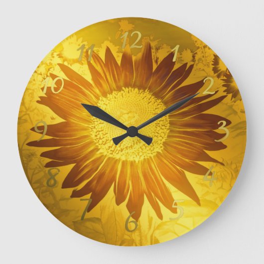 Gold, glänzend, modern, im Stil, farbig, Sonnenblu Große Wanduhr (Vorderseite)