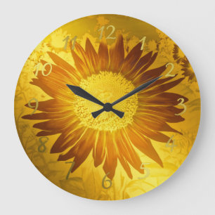 Gold ,glänzend ,modern, Stil, farbig, Sonnenblume Große Wanduhr