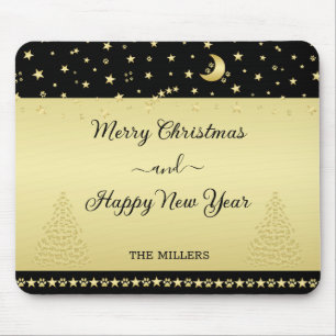 Gold glänzende Weihnachtssterne, Pfoten auf Gold u Mousepad