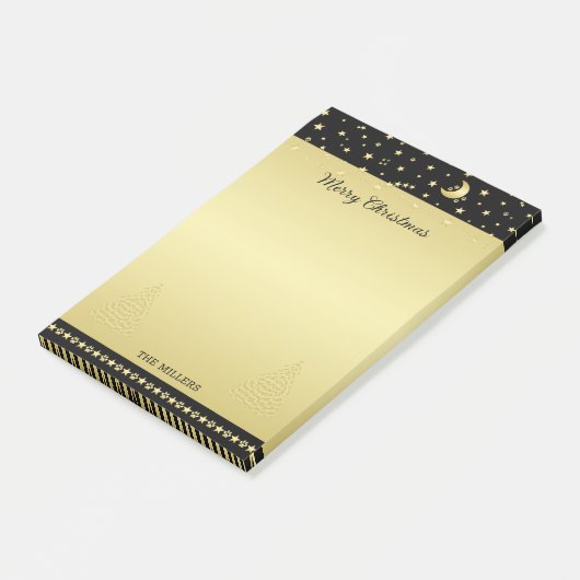 Gold glänzende Weihnachtssterne, Pfoten auf Gold u Post-it Klebezettel (angewinkelt)