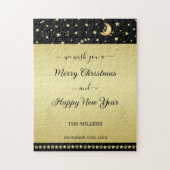 Gold glänzende Weihnachtssterne, Pfoten auf Gold u Puzzle (Vertikal)