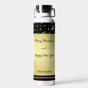 Gold glänzende Weihnachtssterne, Pfoten auf Gold u Trinkflasche