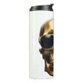Gold glänzender 3D-Schädel mit Sonnenbrille Thermosbecher (Nach links gedreht)