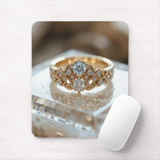 gold glänzender Diamantring Mousepad (Mit Mouse)