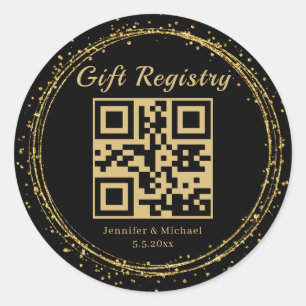Gold glänzt Geschenkregistrierung QR-Code Hochzeit Runder Aufkleber
