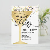 Gold Glass Confetti White Silvester Party 2019 Einladung (Stehend Vorderseite)