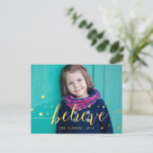 Gold Glaube Handwriting | Holiday Foto Postkarte (Stehend Vorderseite)
