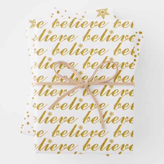 Gold glauben, Schneeflocken Polka macht Weihnachte Geschenkpapier Set (Beispiel)