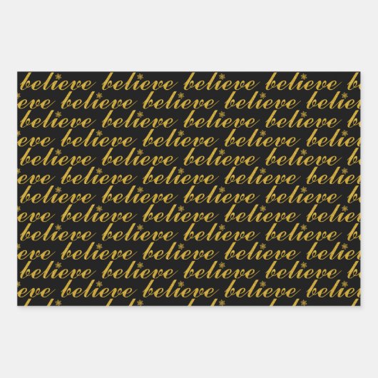 Gold glauben, Schneeflocken Polka Punkte schwarze Geschenkpapier Set (Vorderseite)