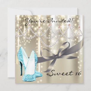 Gold Glimmer Blue Glitzer Shoes 16 . Geburtstag Einladung
