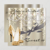 Gold Glimmer Gold Glitzer Shoes 16 . Geburtstag Einladung (Vorne/Hinten)