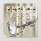Gold Glimmer Silver Shoes 16 . Geburtstag Einladung (Vorne/Hinten)