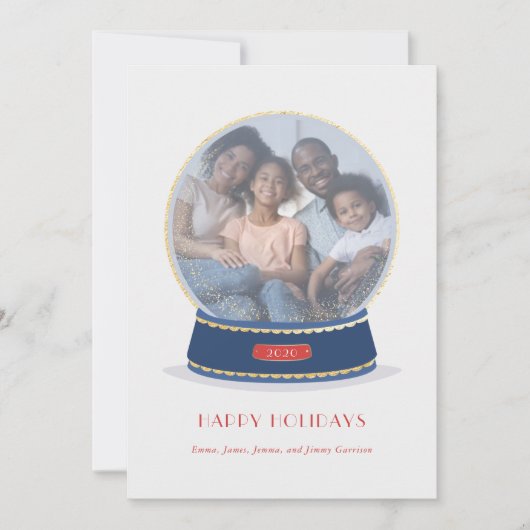 Gold Glimmer Snow Globe Holiday Card Ankündigung (Vorderseite)