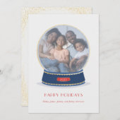 Gold Glimmer Snow Globe Holiday Card Ankündigung (Vorne/Hinten)