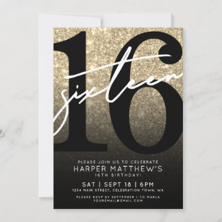 Gold Glitter 16. Geburtstag Einladung