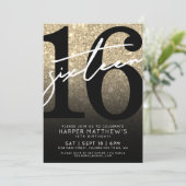 Gold Glitter 16. Geburtstag Einladung (Stehend Vorderseite)