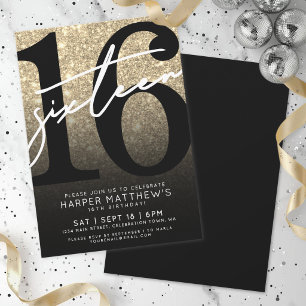 Gold Glitter 16. Geburtstag Einladung