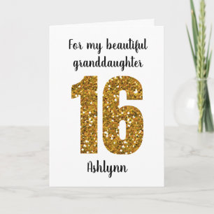 Gold Glitter 16. Geburtstag Enkelin Karte