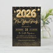 Gold Glitter 2026 Neujahrsfeier Einladung (Stehend Vorderseite)