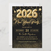 Gold Glitter 2026 New Year Party Invitation Einladung (Vorderseite)