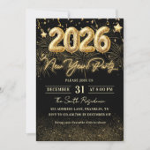 Gold Glitter 2026 New Year Party Invitation Einladung (Vorderseite)