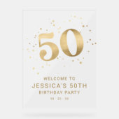 Gold Glitter 50. Fünfzigster Geburtstag Willkommen Acrylschild (Vorderseite)