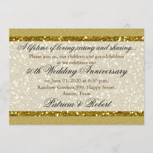Gold Glitter 50. goldene Hochzeit Einladung