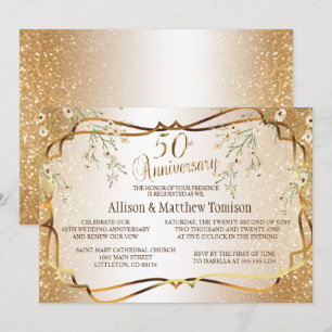 Gold Glitter 50. Hochzeitstag   DIY Text Einladung