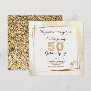 Gold Glitter 50. Hochzeitstag Text Elegant Einladung