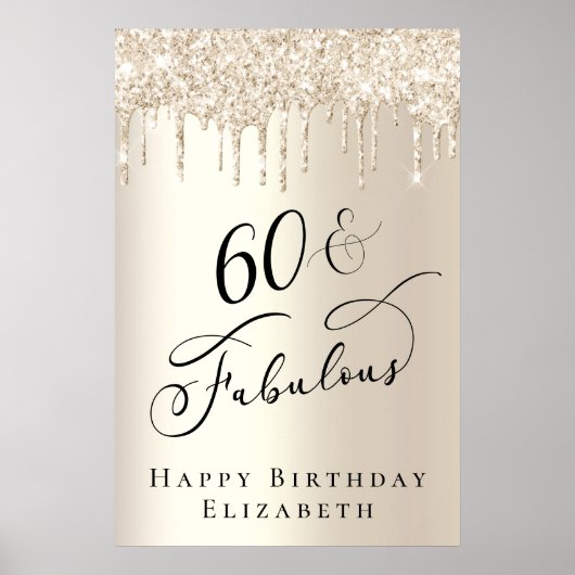 Gold Glitter 60th Birthday Party Poster (Vorne)