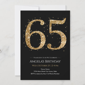 Gold Glitter 65. Geburtstag Einladung