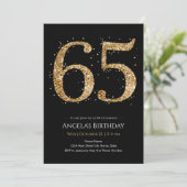 Gold Glitter 65. Geburtstag Einladung (Stehend Vorderseite)