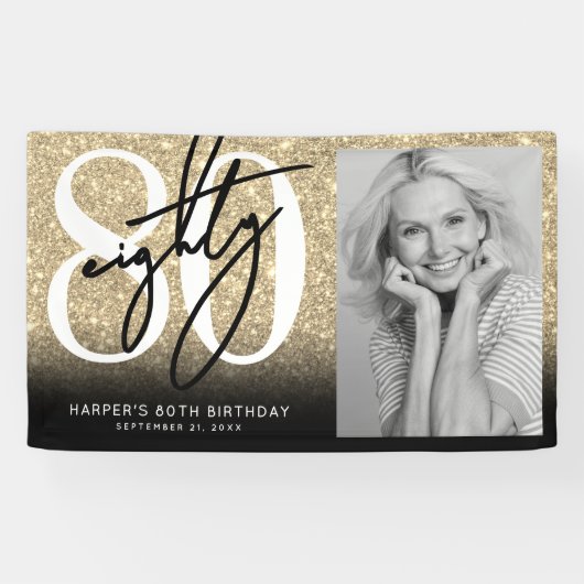 Gold Glitter 80. Geburtstagsfeier Banner (Horizontal)