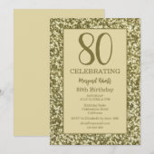 Gold Glitter 80. Geburtstagsfeier Einladung (Vorne/Hinten)
