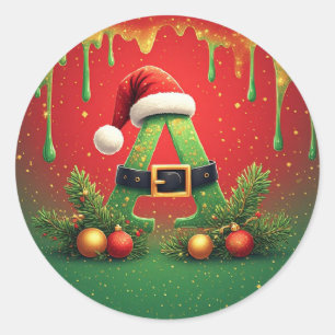 Gold Glitter A für Familienweihnachten Runder Aufkleber