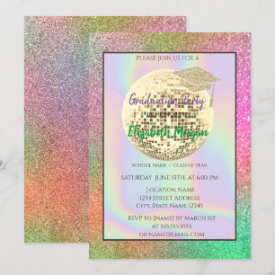 Gold Glitter Abschlusskappe, Disco-Kugel, Bunt Einladung